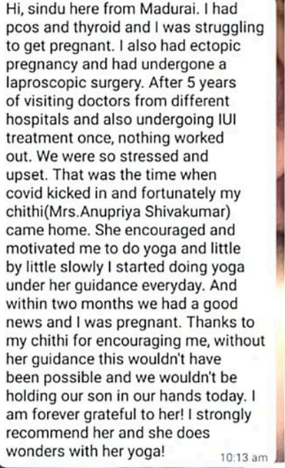 Testimonial from Sindu